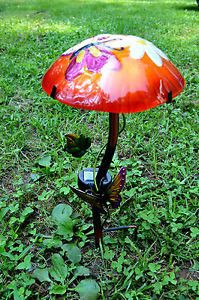 Butterfly Solar Mushroom Stake Glass Outdoor Yard Lighting
