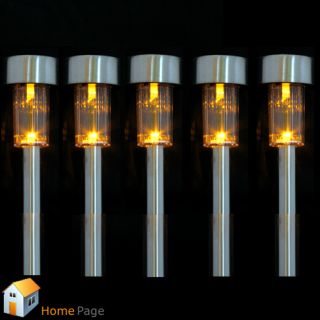 5 x Solar Powered Yellow LED Steel Lamp Light Outdoor Home Garden Path Lighting