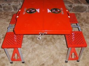 Miller High Life Folding Fold Up Portable Picnic Camp Table w Attached Benches