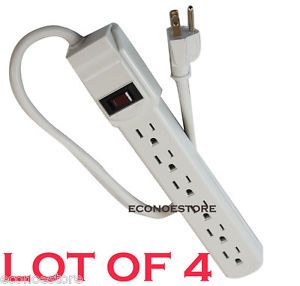 Lot of 4 UL Listed 6 Outlet Power Strip Surge Protector 1 6 ft 14 3 AWG