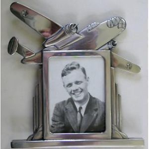 Silver Pewter Airplane Art Deco Picture Frame
