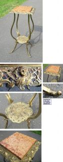 Victorian Brass Marble Top Plant Stand Cherub Faces