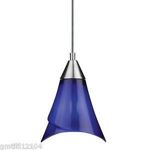 Brushed Nickel Blue Glass Mini Pendant Light Modern Chandelier Ceiling Light