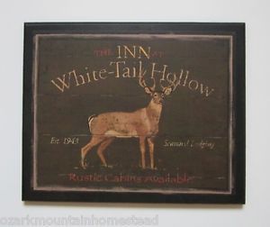 Deer Picture Rustic Lodge Style Wall Decor Inn White Tail Country Hunting Sign