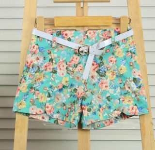 Women's Blooming Flowers Floral Print High Elastic Waist Shorts Mini Short Pants