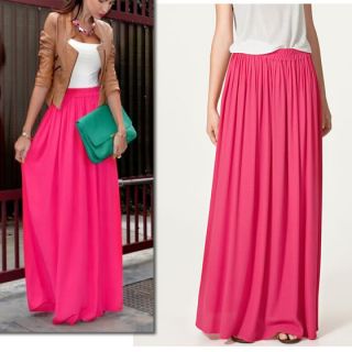 Celebstyle Hot Pink Double Layered Chiffon Full Length Maxi Skirt