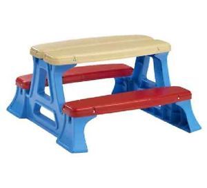 American Plastic Toys Picnic Table Kids Indoor Outdoor Red Yellow Blue New