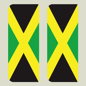 2X Jamaica Full Flag Design Number Plate Stickers Badges Decals 107x42mm