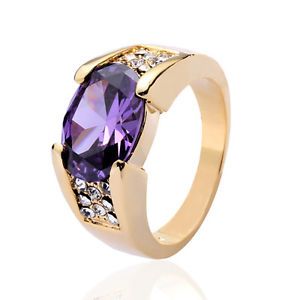 Size 11 or V Classic Jewelry Men's Amethyst 10KT Yellow Gold Filled Gem Ring