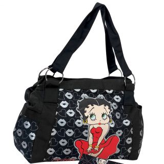 New Betty Boop Red Dress Lips Purse Handbag Vinyl Red Silver Embroidered Accents
