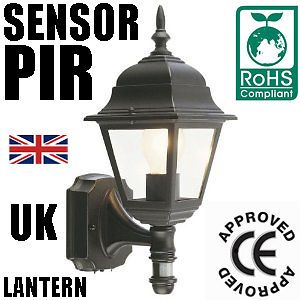 New Black Security Light with PIR Motion Sensor Detector Lantern Floodlight Spot