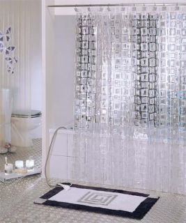 White Transparent Mosaic PVC Shower Curtain Y2601