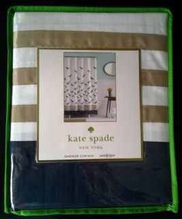 New Kate Spade Sandpiper Design Fabric Shower Curtain Tan Blue Stripe Free s H