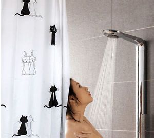 180x180cm Bathroom Shower Use Cute Black White Cat Plastic Shower Curtain