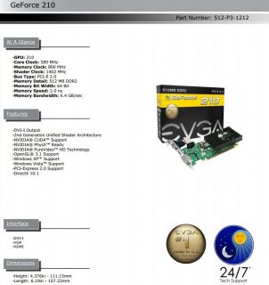 New NVIDIA GeForce 210 PCI E 2 0 512MB DDR2 VGA DVI HDMI Video Card Windows 7
