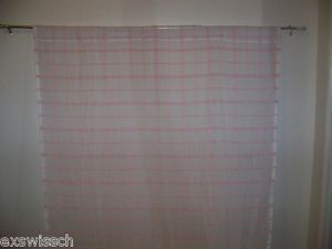 Pottery Barn Kids Pink White Plaid Sheer Cotton Curtain Panel 44" x 80"