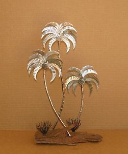Modern Abstract Metal Palm Tree Sculpture Free Standing Silver Jere Hand Made