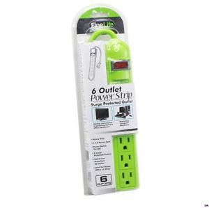 Lime Green Power Strip 6 Surge Protected Outlets on Off Switch
