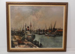 Industrial Style Nautical Oil Painting Original by Michel Girard French B 1939