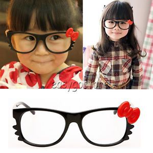 1pcs Kids Boys Girls Hello Kitty Bow Bowtie Glasses Frame Costume nerdy No Lens