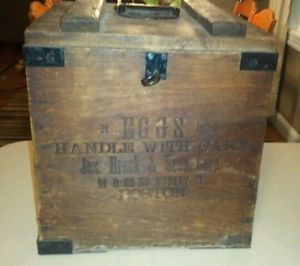 Antique Jos Breck Sons Wood Egg Carrier Box Crate Boston Farm Primitive Vntg