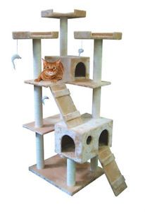 Cat Tree House 73" Scratching Post Large Pet Kitten Condo Furniture Beige 6ft