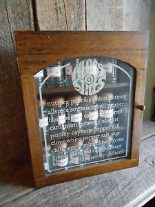Vintage Wooden Gailstyn Sutton Herbs Spice Rack Glass Door Wood Top Bottles