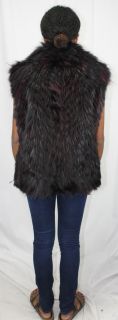 57455 New Dark Burgundy Purple Raccoon Fur Vest Jacket Coat Stroller L Large