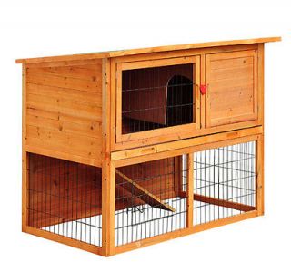 Pawhut 50" Wooden Two Story Rabbit Hutch Bunny Habitat House Pet Cage w Run