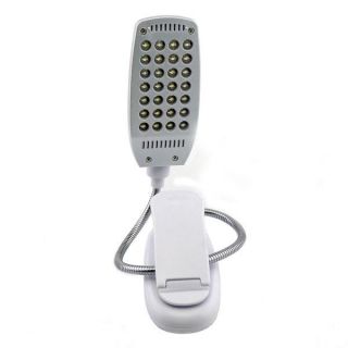 White Flexible 28 LED Light Clip on Bed Table Lamp White Light USB Battery