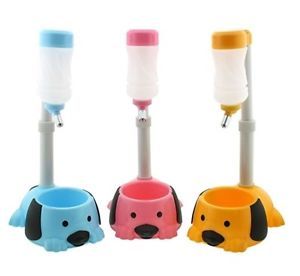 Dog Cat Pet Blue Water Bottle Food Bowl 2 in 1 Stand Type Feeder Dish for Pets