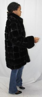 57555 New Dark Brown Rex Rabbit Fur Stroller Coat Jacket L Large