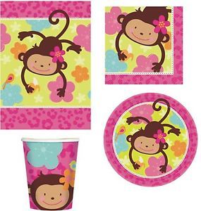 Girls Party Tableware Pack Monkey Love Design 49 Items Free P P Ideal 4 Birthday