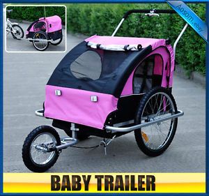 New 2in1 Double Baby Bicycle Bike Trailer Jogger Stroller Rose Black