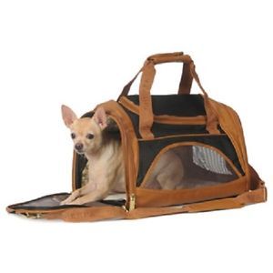 Sherpa Amelia Pet Dog Cat Airline Carrier Soft Sided Crate M 16lbs Black Tan
