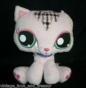 8" Littlest Pet Shop 2007 LPS Pink Kitty Cat Hasbro Stuffed Animal Plush Toy