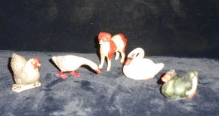 Lot 5 Hand Painted Toy Farm Animals Germany Chicken GOOSE Swan Duck Dog