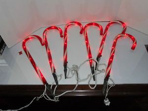 6 Outdoor Christmas Candy Cane Pathway Markers String Lights w Lawn Stakes 14"