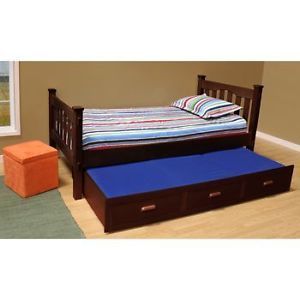 Cameron Twin Trundle Bed Deep Coffee Color Durable Multi Coat Lacquer Finish