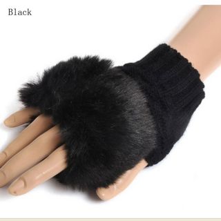 Women Faux Rabbit Fur Hand Wrist Winter Knitted Fingerless Gloves Mitten HG 0433