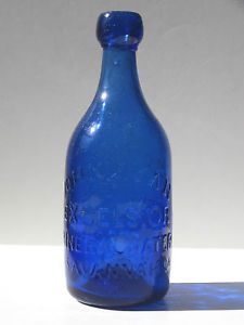 Electric Cobalt Blue Union Glass Works PA John Ryan Mineral Water Bottle Pontil