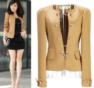 Fashion Style Women Ladies Slim Short Coat Jacket Blazer Puff Sleeve Bowed 1117