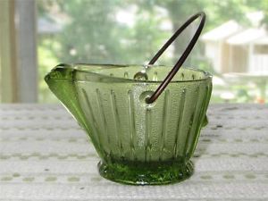Vintage Hazel Atlas Green Glass Water Bucket Ashtray