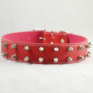 17 21" PU Leather Spiked Studded 2 Rows Dog Collar Heavy Duty 1 3" Large