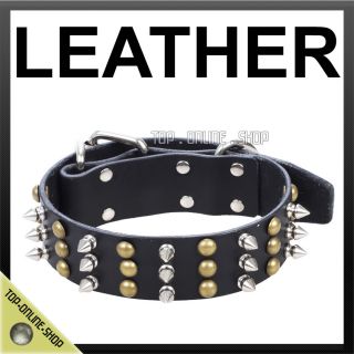 Spiked Studded Real Leather Dog Defense Collar Link to Lead Leash Goth Rock Cool