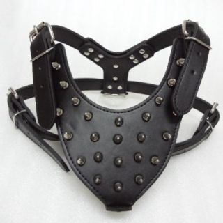 New Spiked Studded Black Leather Dog Harness Pit Bull Bully Husky Boxer Terrier