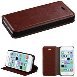 Apple iPhone 5c Brown Leather Wallet Book Style Phone Case Protector Cover