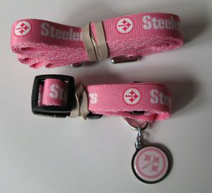 New Pittsburgh Steelers Pink Pet Set Dog Collar Leash ID Tag All Sizes