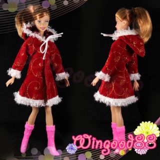 3 Sets Handmade Fashion Dress Winter Warm Coat Shoes for Barbie Dolls Clothes
