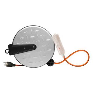 Coleman E215 30' Silver Retractable Metal Extension Cord Reel with Diamond Plate